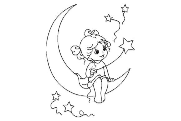 Angel on Moon Embroidery Design
