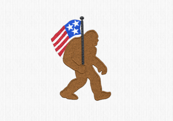 Bigfoot with Flag Embroidery Design