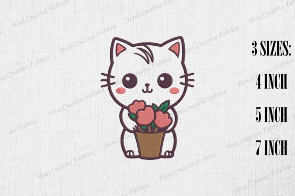 Cute Valentine Cat Embroidery