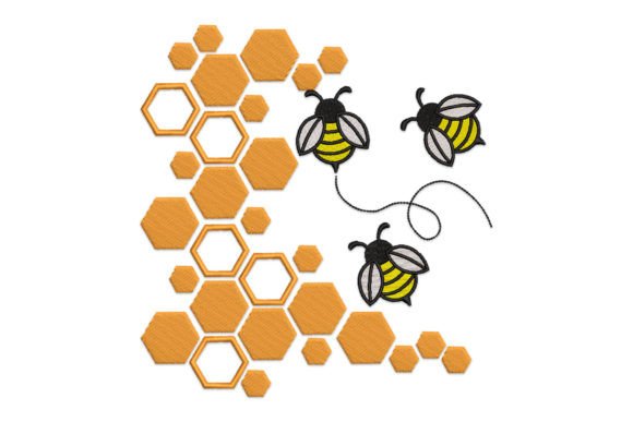 Honeycomb Bees Embroidery Design