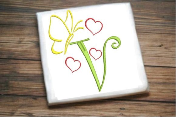 V Letter Love Butterfly Monogram
